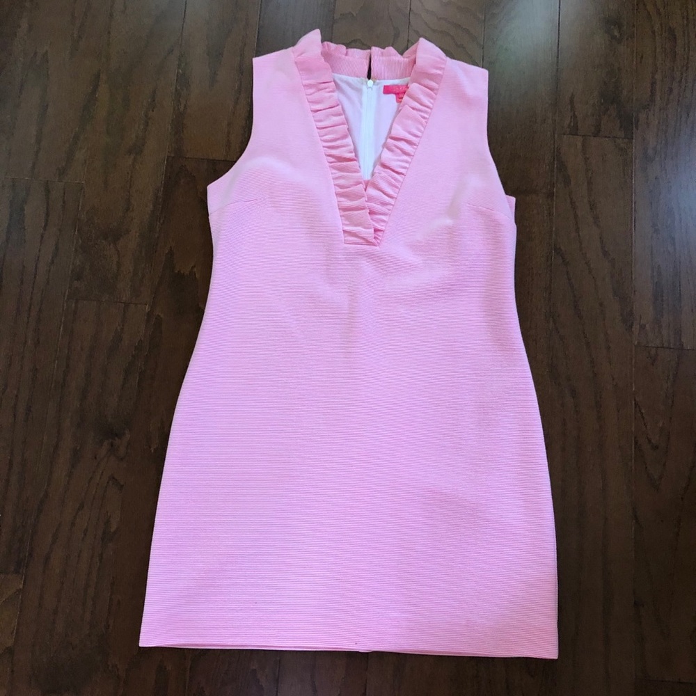 Lilly Pulitzer Pink Sleeveless Ruffle V-Neck Shift Dress